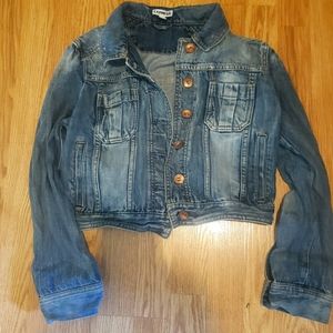 Express cropped denim trucker jacket